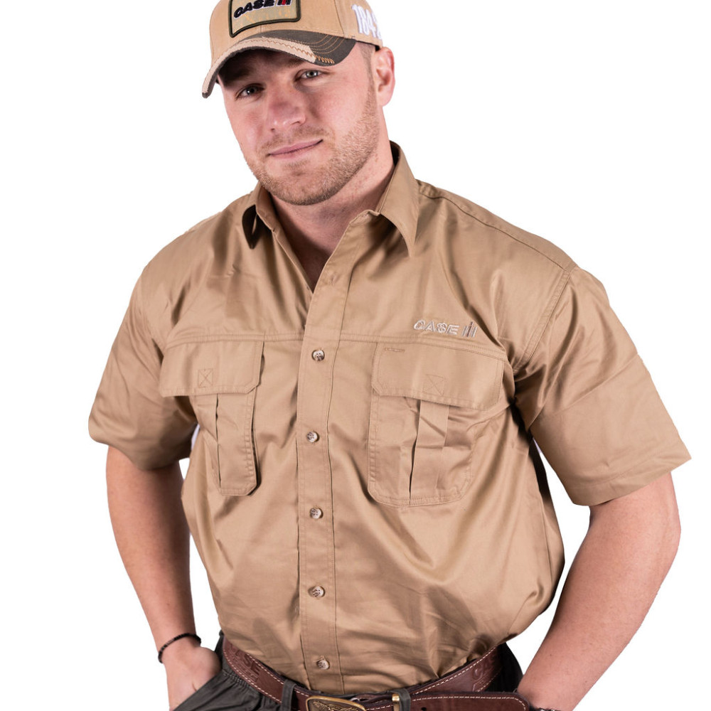 SHISHIKUI シシクイ Cami Short / CAMEL Dromex Horizon Range - Two-Toned Bush Shirt Cotton Navy/Khaki XS
